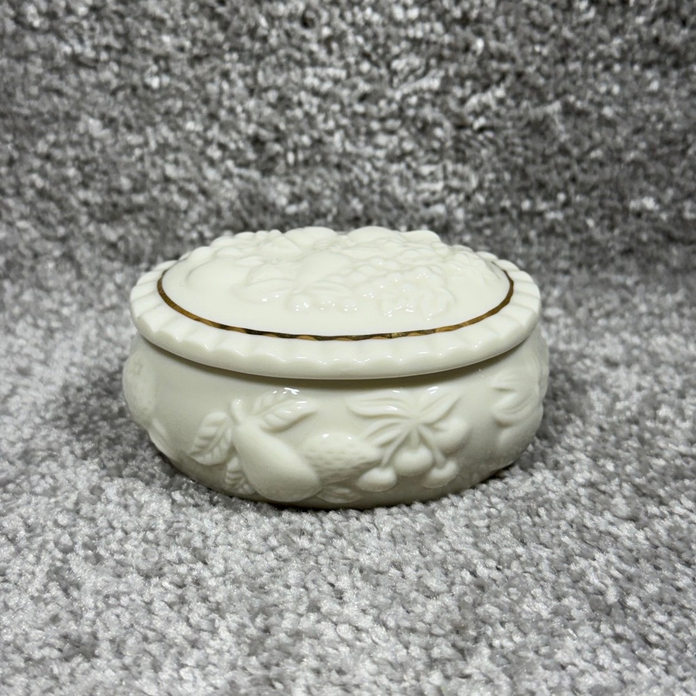 Lenox Fruits of Life Keepsake Box China Lidded Oval Trinket 24K Gold Trim Ivory